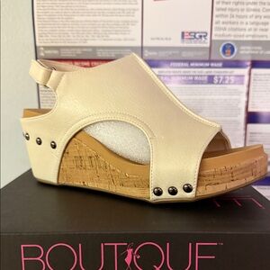 Corkys Cream Wedge Sandals with Stud Accents